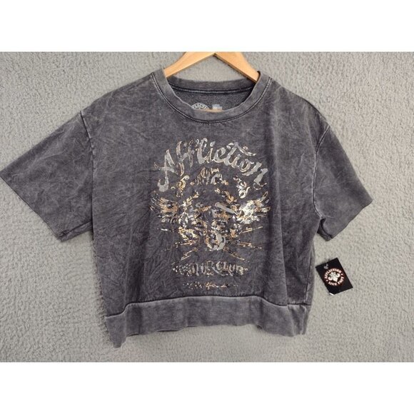 Affliction NEW AC Cali Ride Fleece Black Lava Wash Crop Top Sweatshirt Large - Picture 1 of 10